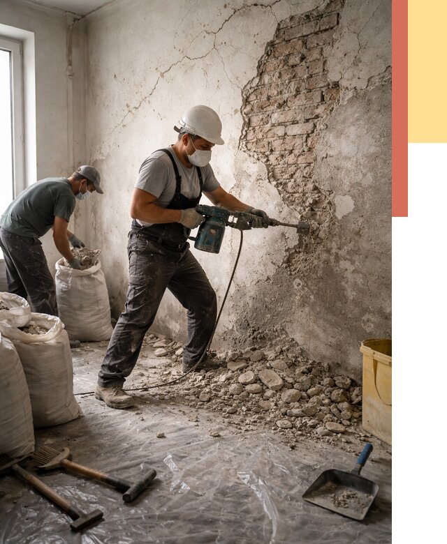 Демонтаж штукатурки со стен в Большом Камне от 7302 руб/м² — быстро и недорого | ОТДЕЛОЧНИК-Бль