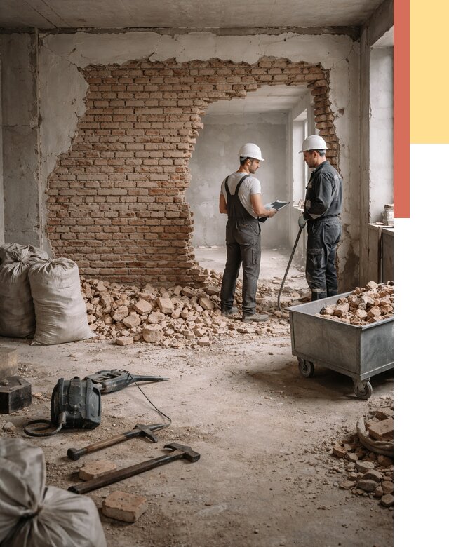 Демонтаж кирпичных стен в Большом Камне от 4259 руб. — быстро, недорого, под ключ | ОТДЕЛОЧНИК-Бль