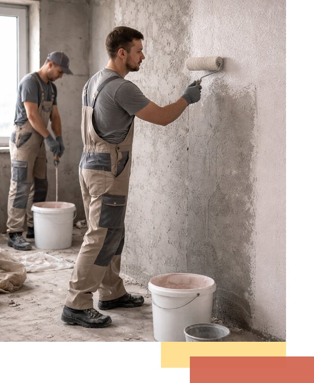 Нанесение бетоноконтакта на стены в Большом Камне для последующей отделки