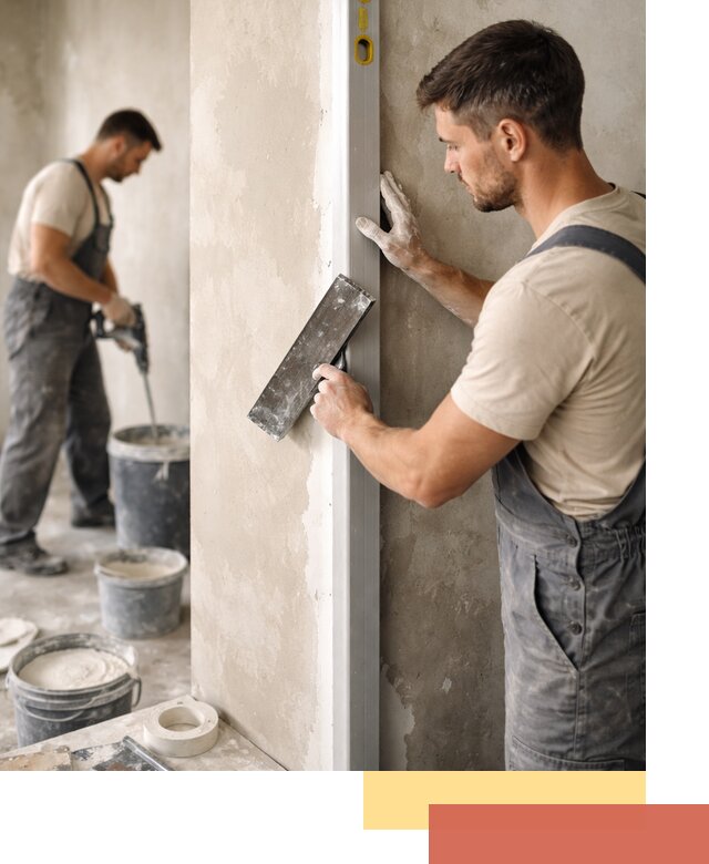 Выведение углов стен в Большом Камне: монтаж и оштукатуривание