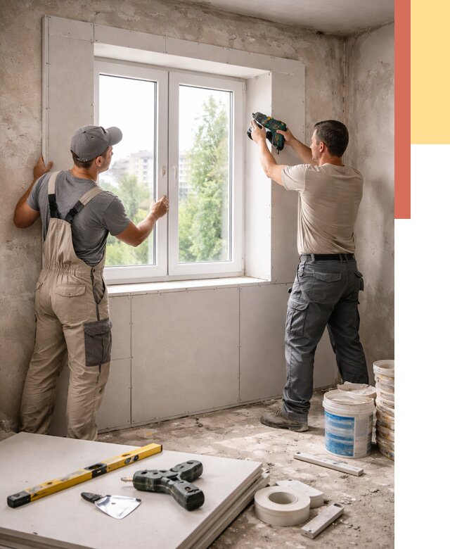 Монтаж откосов из гипсокартона в Большом Камне от 4563 руб. под ключ | ОТДЕЛОЧНИК-Бль