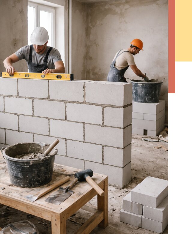 Кладка перегородок из газобетона в Большом Камне от 3245 руб. под ключ | ОТДЕЛОЧНИК-Бль