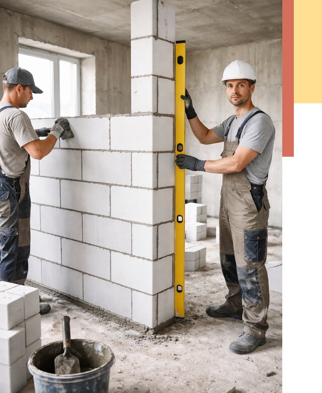 Кладка перегородок из пеноблока в Большом Камне от 1825 руб. под ключ | ОТДЕЛОЧНИК-Бль