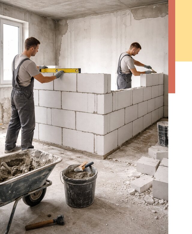 Кладка перегородок из ПГП в Большом Камне от 2535 руб./м2 — монтаж и возведение под ключ | ОТДЕЛОЧНИК-Бль