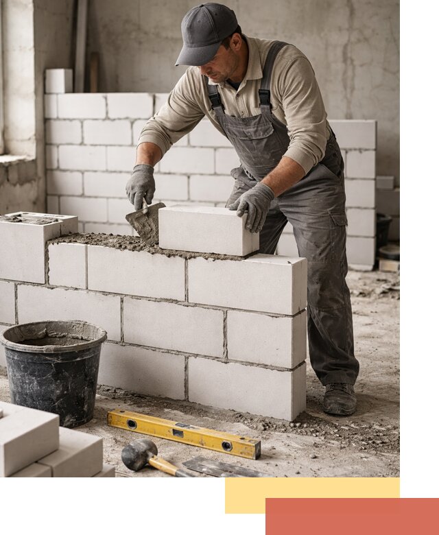 Кладка перегородок из силикатного блока в Большом Камне