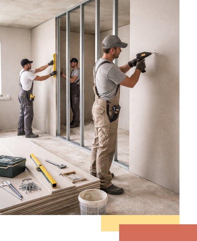 Однослойная перегородка из гипсокартона в Большом Камне под ключ, монтаж и отделка