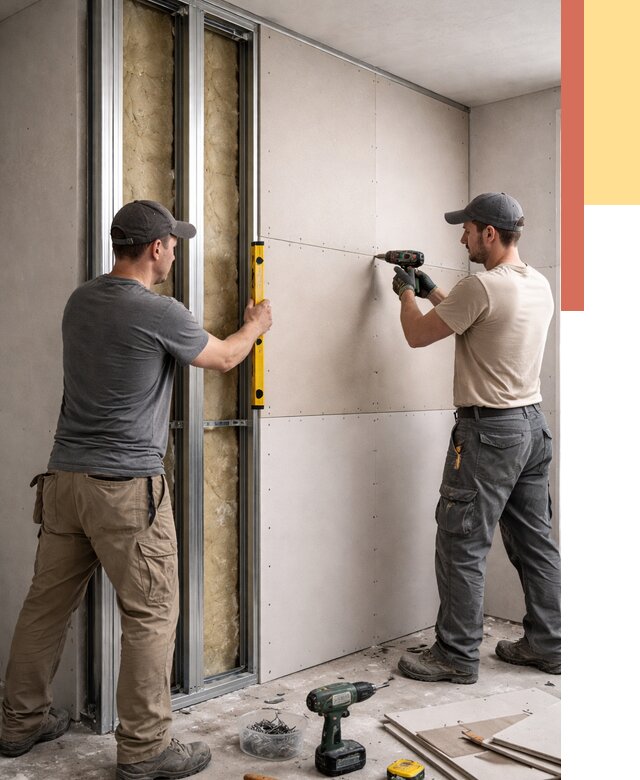 Монтаж двухслойной перегородки из гипсокартона в Большом Камне от 1470 руб. | ОТДЕЛОЧНИК-Бль