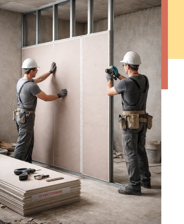Перегородка из огнестойкого гипсокартона в Большом Камне от 1876 руб. под ключ | ОТДЕЛОЧНИК-Бль