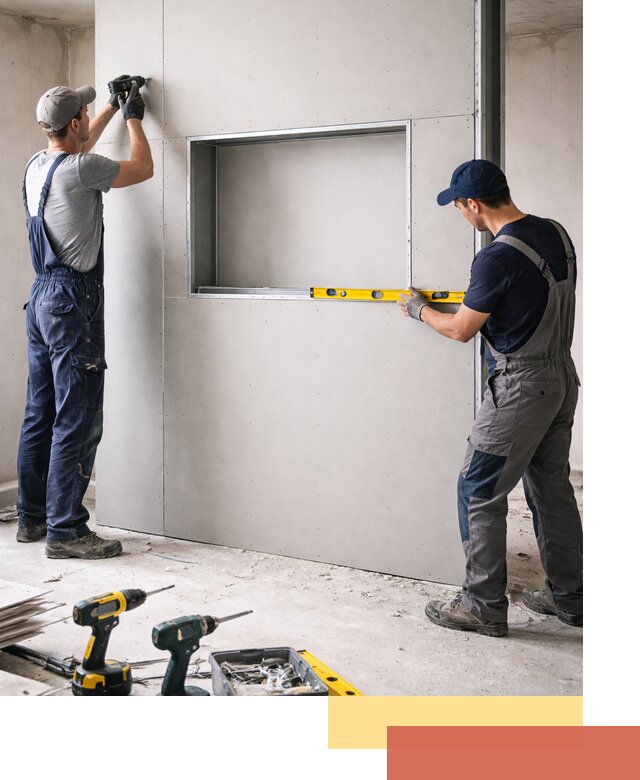 Перегородка из гипсокартона с нишей под декор в Большом Камне