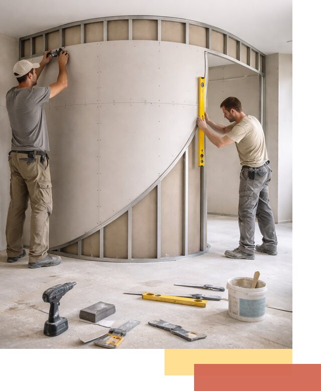 Радиусная перегородка из гипсокартона в Большом Камне под ключ