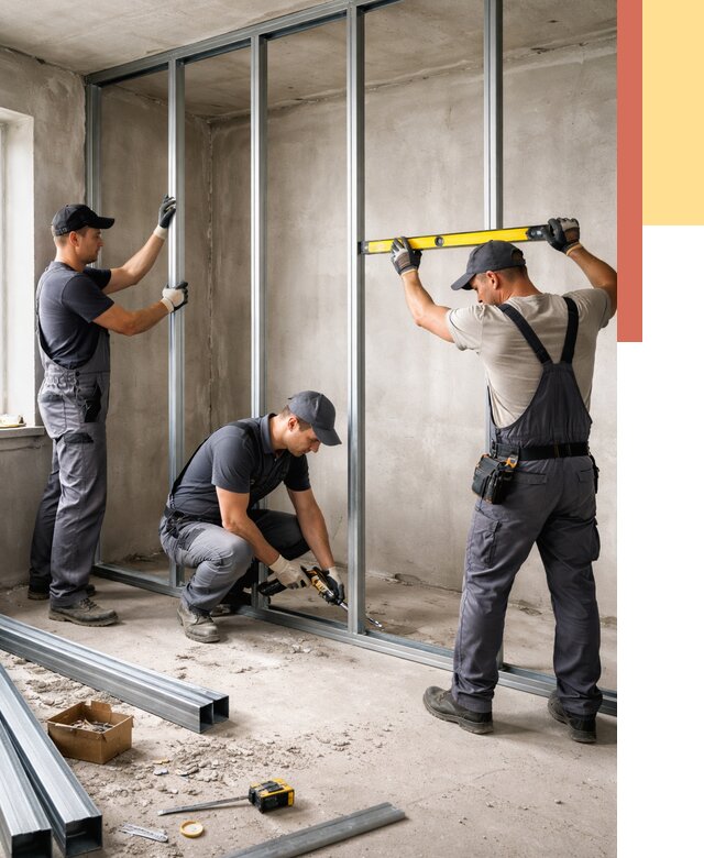 Монтаж каркаса перегородки из профиля в Большом Камне от 761 руб. | ОТДЕЛОЧНИК-Бль