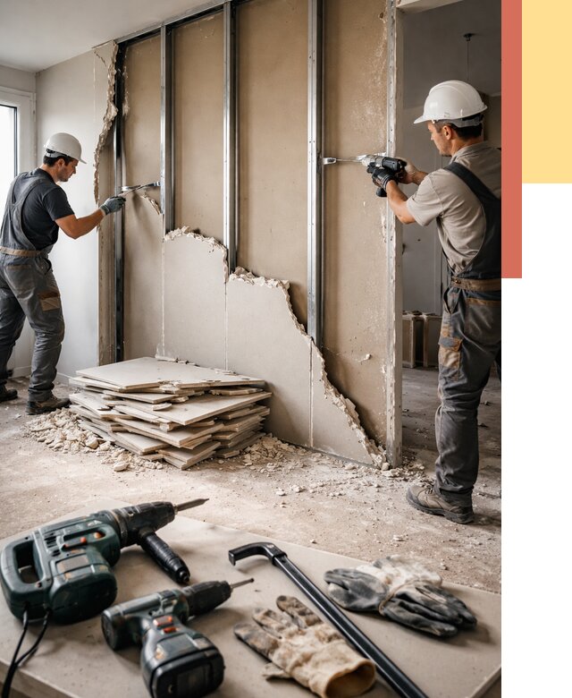 Демонтаж перегородки из гипсокартона в Большом Камне от 1217 руб. быстро и недорого | ОТДЕЛОЧНИК-Бль