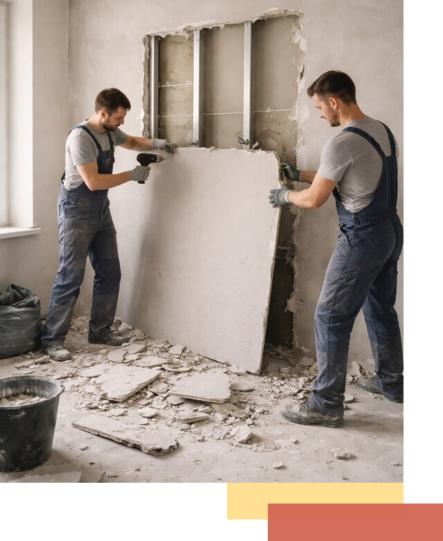 Демонтаж перегородки из гипсокартона в Большом Камне быстрый и аккуратный