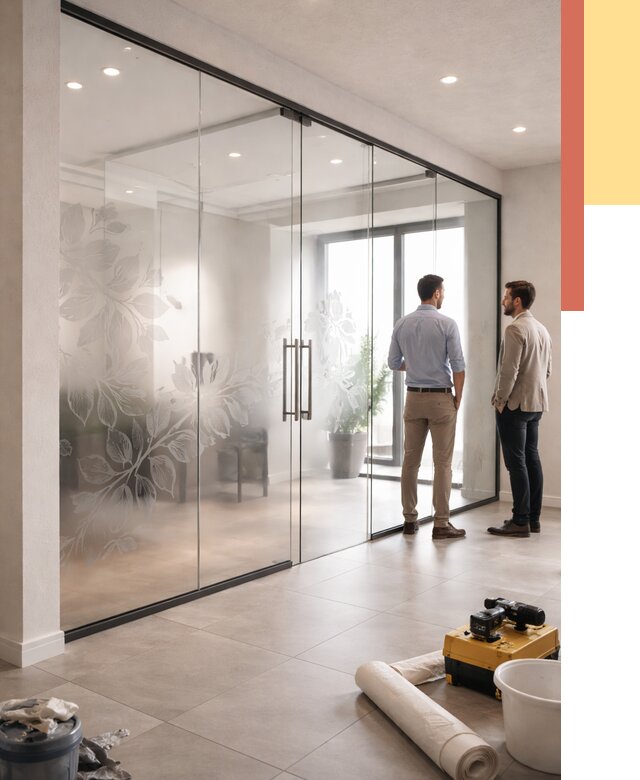 Стеклянные перегородки с рисунком в Большом Камне от 12676 руб. монтаж и нанесение | ОТДЕЛОЧНИК-Бль