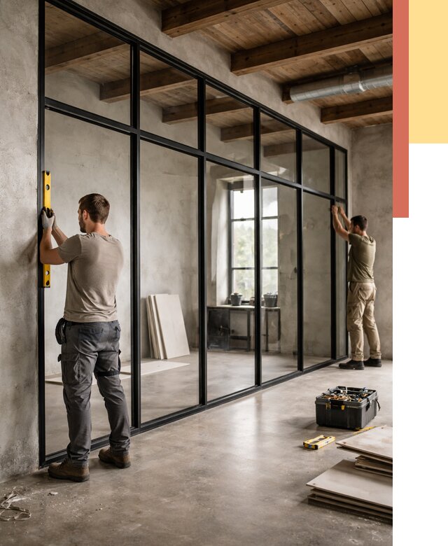 Стеклянные перегородки лофт в Большом Камне от 10648 руб. под ключ | ОТДЕЛОЧНИК-Бль