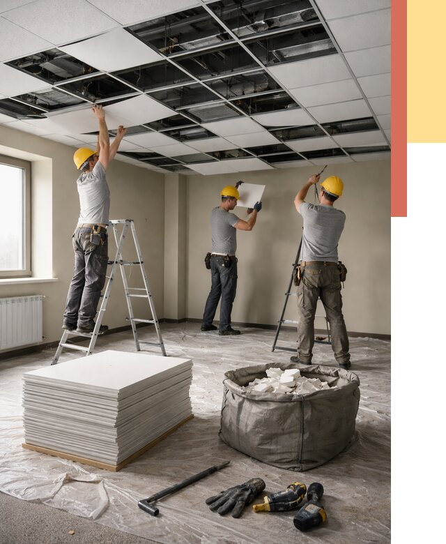 Демонтаж потолка Армстронг в Большом Камне от 4563 руб. быстро и недорого | ОТДЕЛОЧНИК-Бль