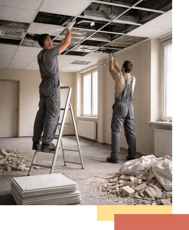 Демонтаж потолков Армстронг профессионально в Большом Камне