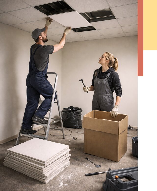 Демонтаж потолочной плитки в Большом Камне от 4563 руб. быстро и недорого | ОТДЕЛОЧНИК-Бль