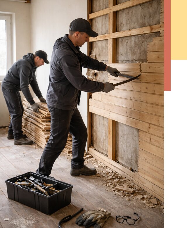 Демонтаж вагонки в Большом Камне от 3854 руб/м2 — быстро и недорого | ОТДЕЛОЧНИК-Бль