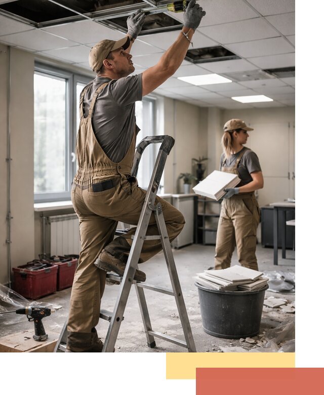 Ремонт потолка Армстронг и замена плит в Большом Камне