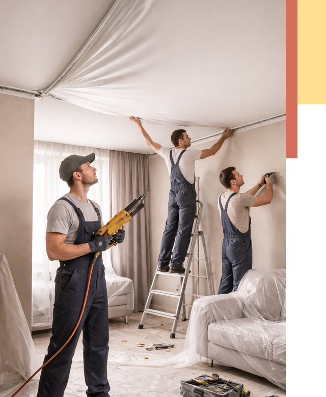 Установка натяжного потолка в Большом Камне от 4563 руб. | Быстро и недорого — ОТДЕЛОЧНИК-Бль