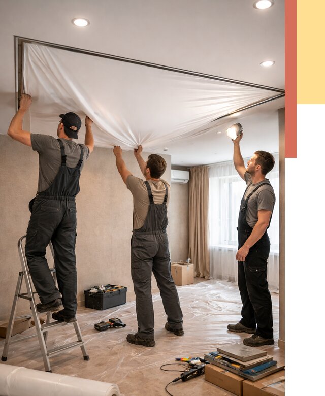 Монтаж ПВХ натяжного потолка в Большом Камне от 3549 руб. под ключ | ОТДЕЛОЧНИК-Бль