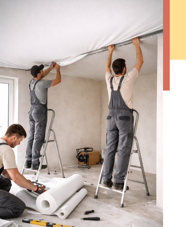 Монтаж тканевого натяжного потолка в Большом Камне от 3549 руб. под ключ | ОТДЕЛОЧНИК-Бль