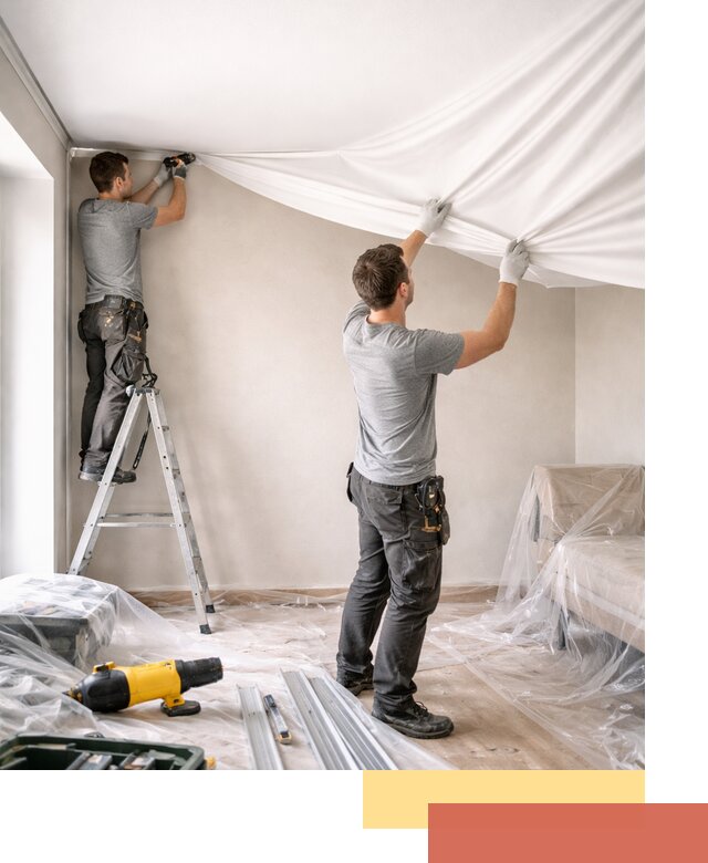 Монтаж тканевого натяжного потолка в Большом Камне недорого и быстро