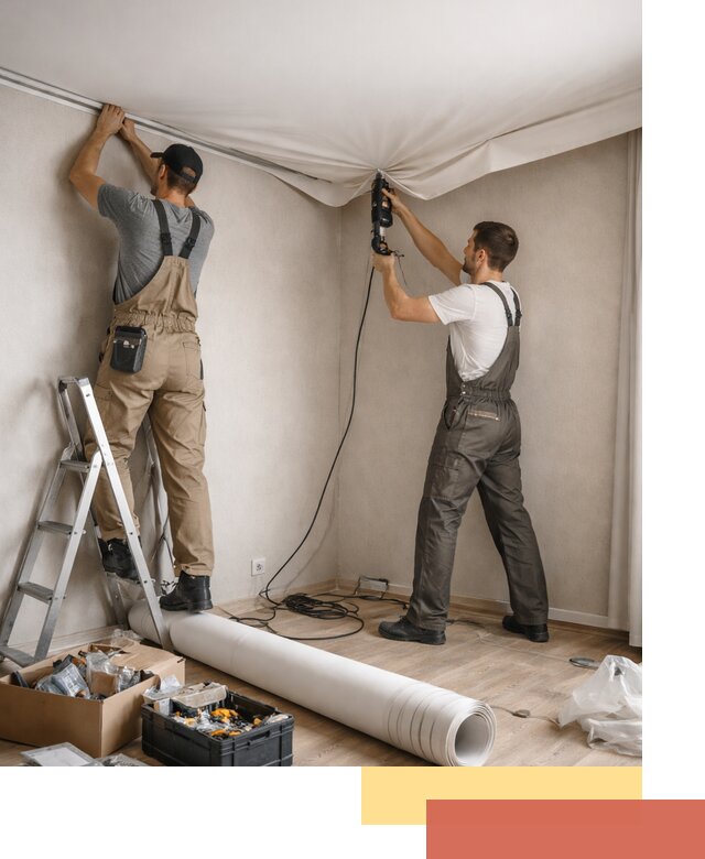 Монтаж цветного натяжного потолка в Большом Камне за один день