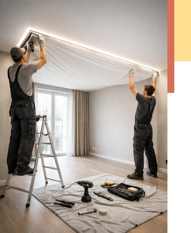 Монтаж парящего натяжного потолка в Большом Камне от 4563 руб. быстро и недорого | ОТДЕЛОЧНИК-Бль