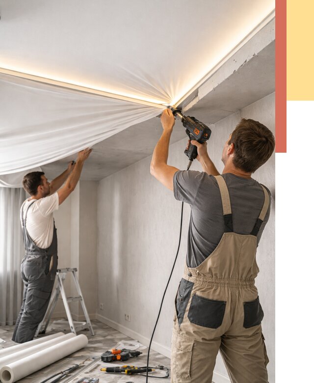 Монтаж натяжного потолка с подсветкой в Большом Камне от 963 руб. | ОТДЕЛОЧНИК-Бль