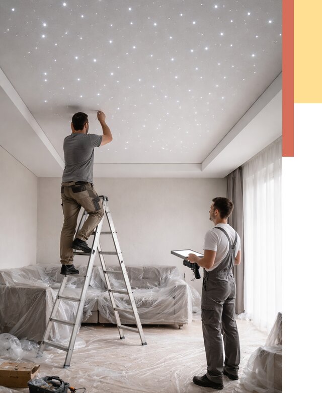 Монтаж натяжного потолка «звездное небо» в Большом Камне от 6592 руб. | ОТДЕЛОЧНИК-Бль