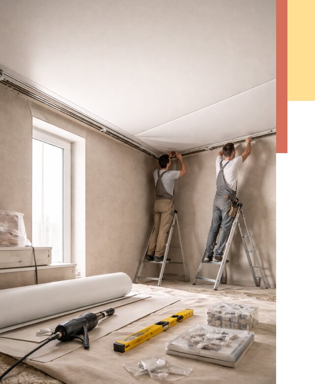 Монтаж натяжного потолка в спальне в Большом Камне от 3854 руб. под ключ | ОТДЕЛОЧНИК-Бль