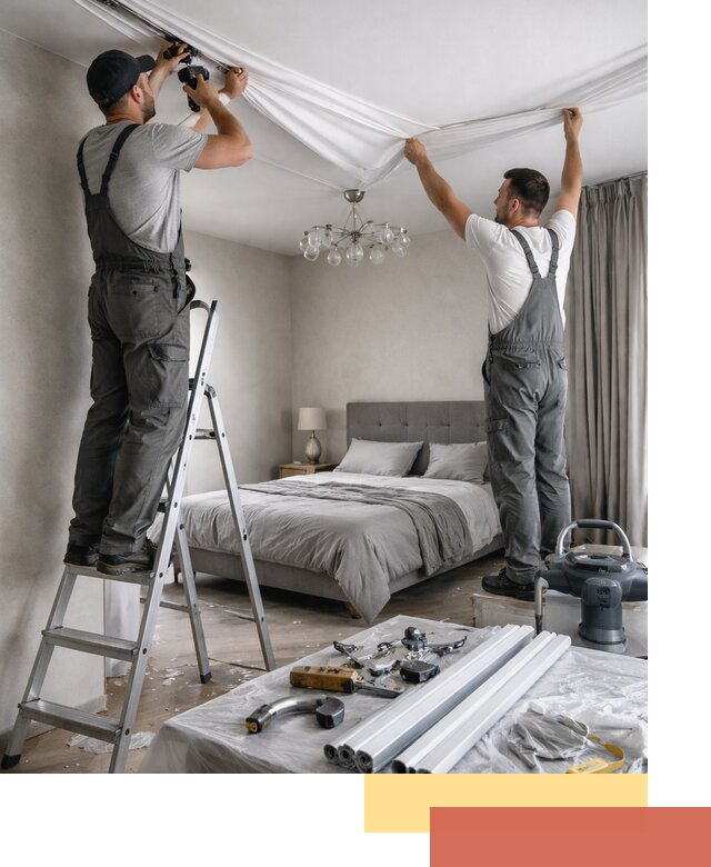 Монтаж натяжного потолка в спальне в Большом Камне