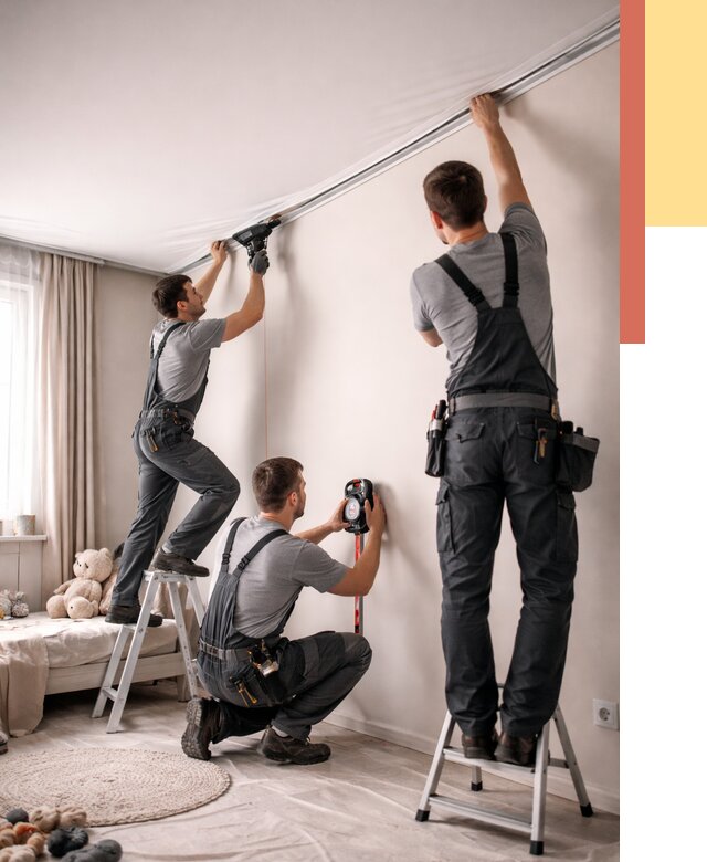 Монтаж натяжного потолка в детской в Большом Камне от 3549 руб. — быстро и недорого | ОТДЕЛОЧНИК-Бль