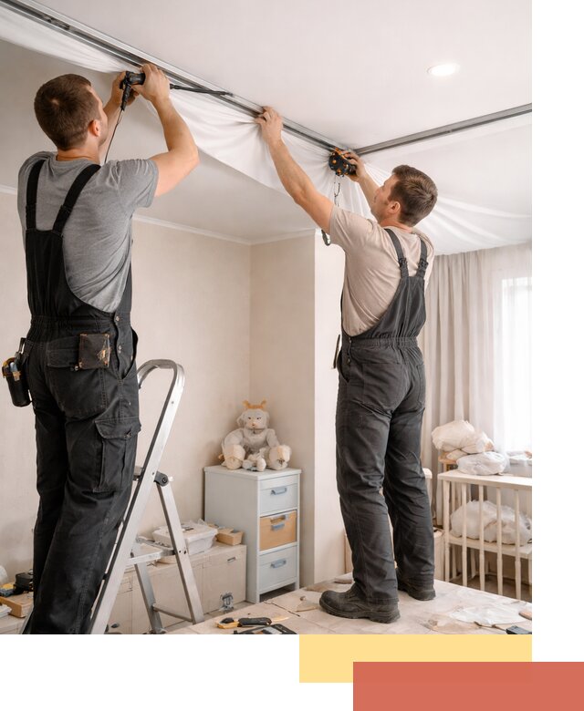 Монтаж натяжного потолка в детской комнате в Большом Камне