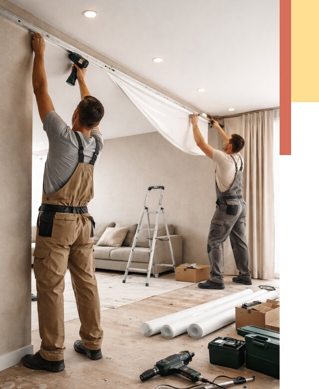 Монтаж натяжного потолка в гостиной в Большом Камне от 558 руб. | ОТДЕЛОЧНИК-Бль