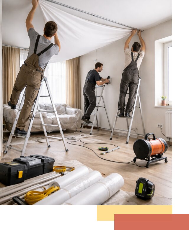 Монтаж натяжного потолка в гостиной в Большом Камне