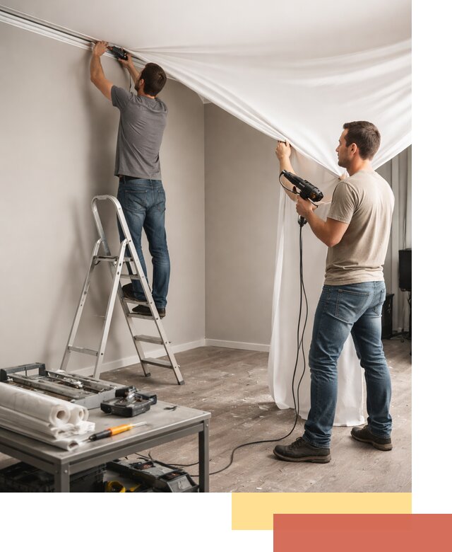 Монтаж натяжного потолка в студии в Большом Камне