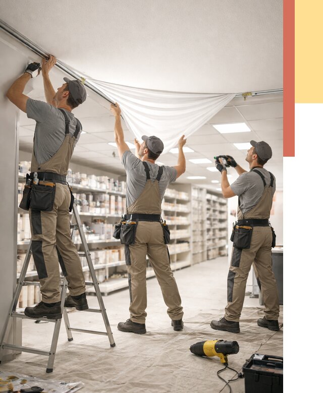 Монтаж натяжного потолка в магазине в Большом Камне от 4563 руб. быстро и недорого | ОТДЕЛОЧНИК-Бль