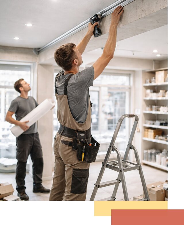 Монтаж натяжных потолков в магазине в Большом Камне