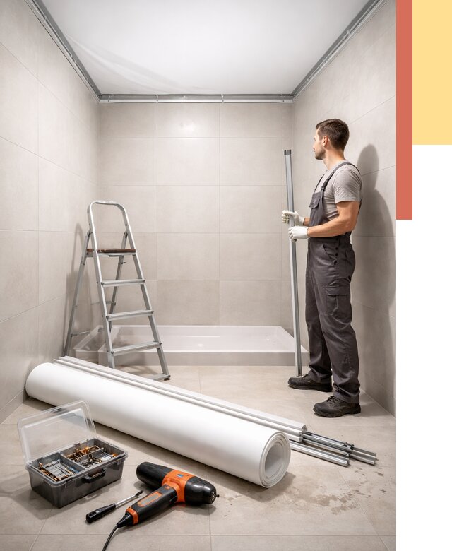 Монтаж натяжного потолка в санузле в Большом Камне от 1876 руб. — ОТДЕЛОЧНИК-Бль