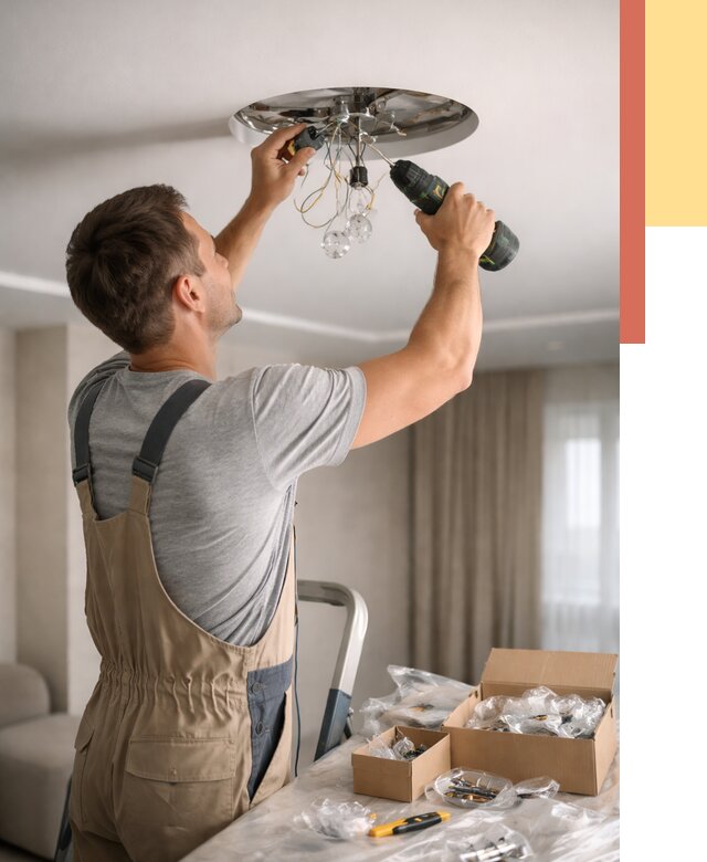 Установка люстры в натяжной потолок в Большом Камне от 1217 руб. | Быстро и недорого — ОТДЕЛОЧНИК-Бль