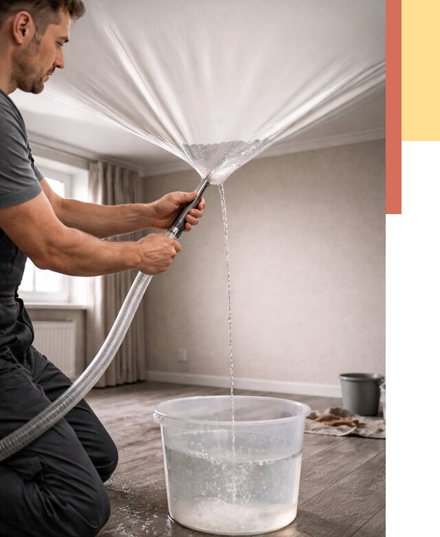 Слив воды с натяжного потолка в Большом Камне от 2535 руб. быстро и недорого | ОТДЕЛОЧНИК-Бль