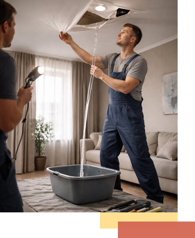 Слив воды с натяжного потолка в Большом Камне быстро и аккуратно