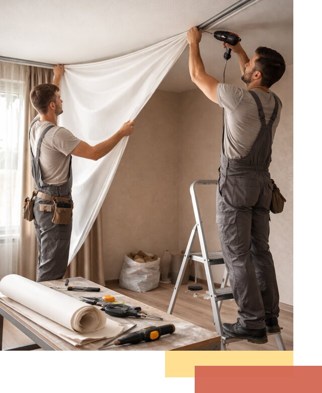 Замена полотна натяжного потолка в Большом Камне быстро и качественно