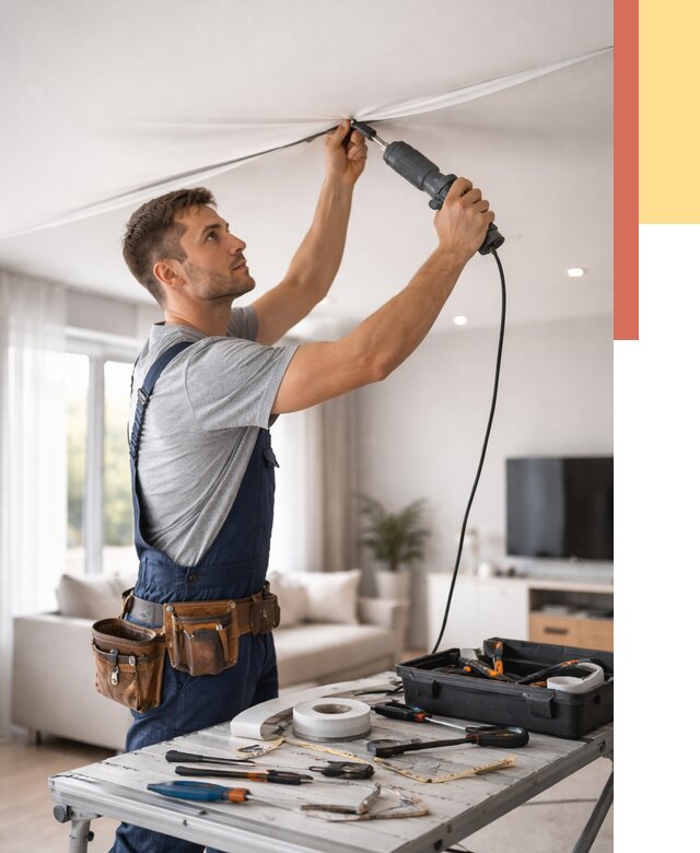 Ремонт натяжных потолков в Большом Камне от 9634 руб. под ключ — ОТДЕЛОЧНИК-Бль