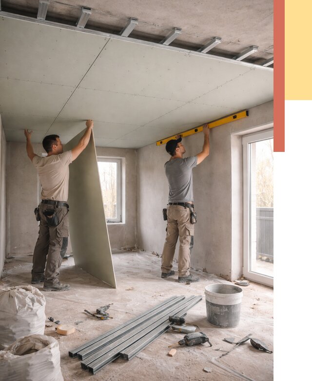 Одноуровневый потолок из гипсокартона в Большом Камне от 761 руб. — монтаж под ключ | ОТДЕЛОЧНИК-Бль