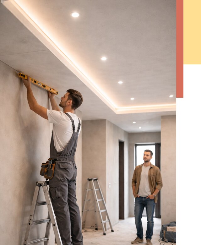 Потолок из гипсокартона с подсветкой в Большом Камне от 761 руб./м2 под ключ | ОТДЕЛОЧНИК-Бль