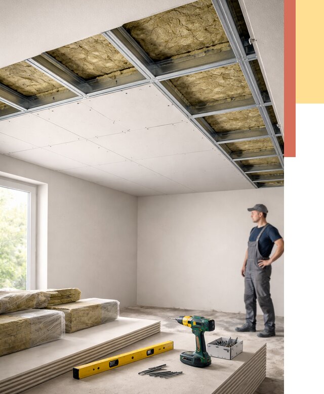 Звукоизоляция потолка ГКЛ в Большом Камне от 963 руб. — монтаж под ключ | ОТДЕЛОЧНИК-Бль